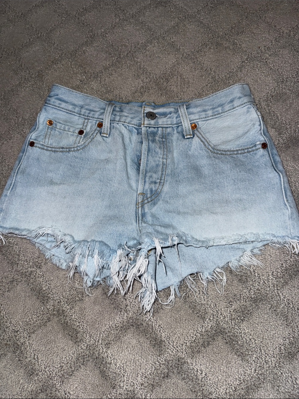 Levi's Light Blue Distressed Frayed Hem Jean Shorts